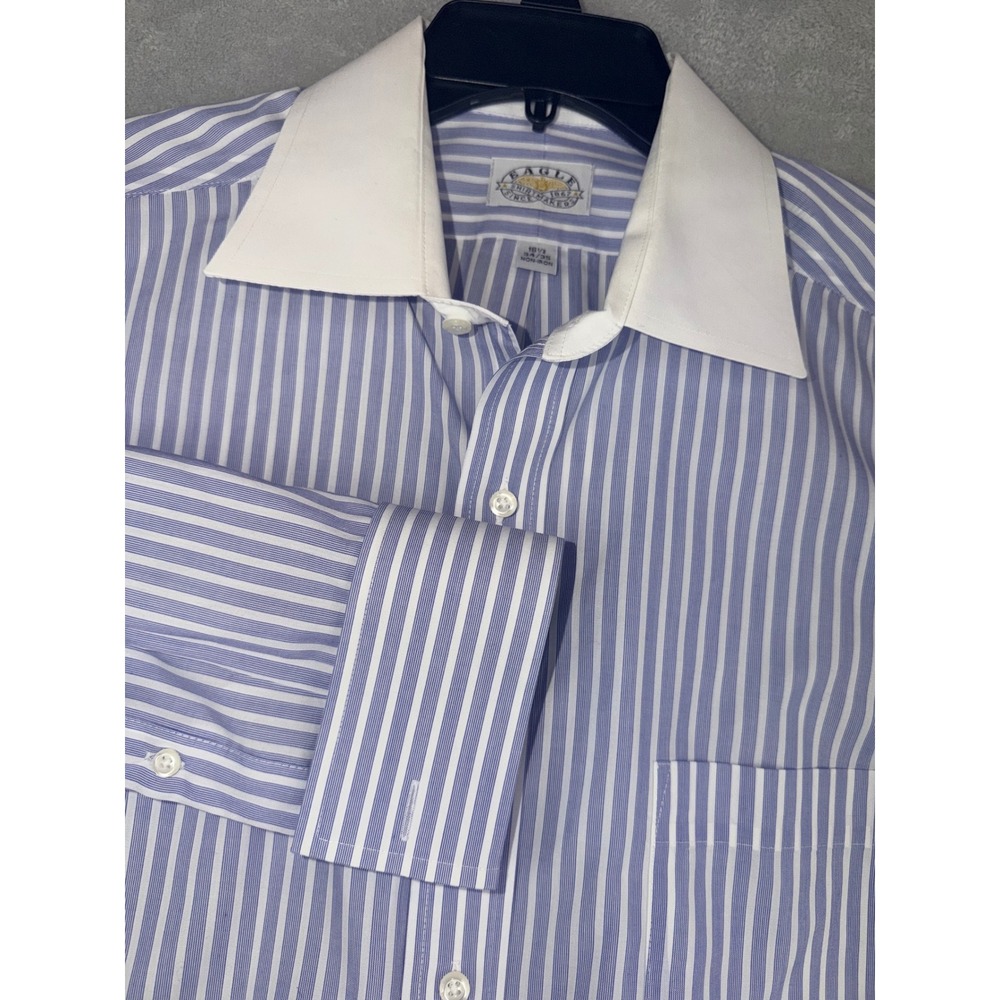 Eagle Shirtmakers Mens 16.5X34/35 Blue Contrast Collar French Cuff Dress Shirt